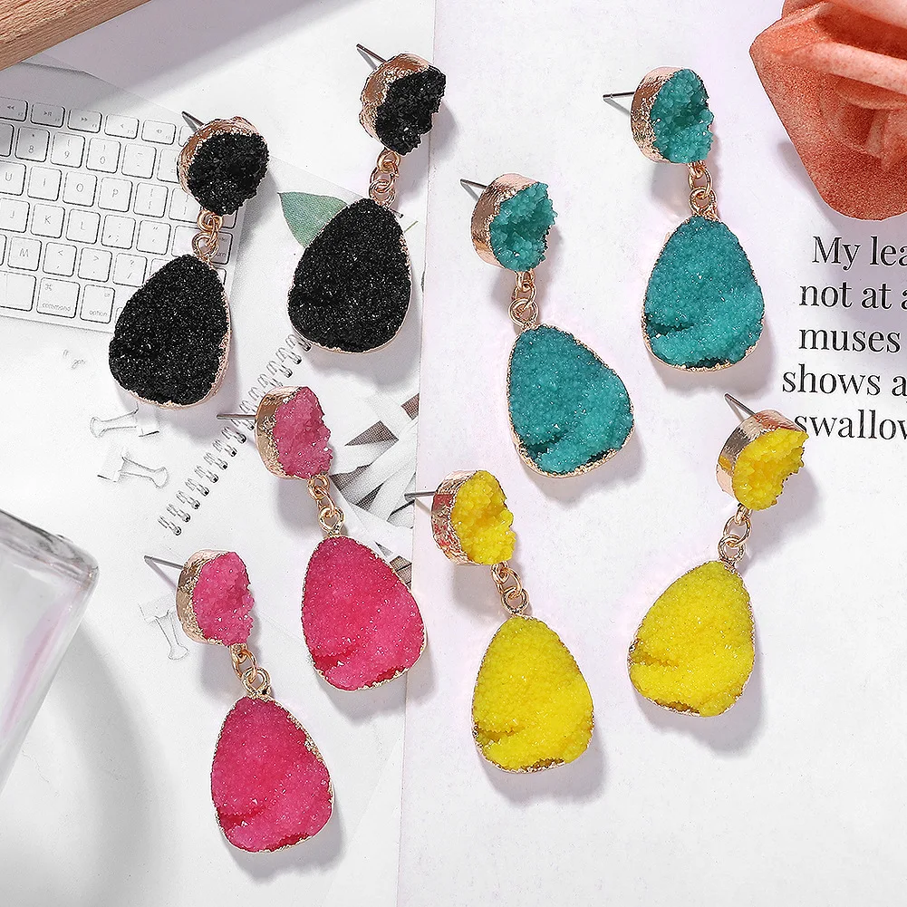 

Y2K Colorful Crystal Drop Earrings for Women Boho Green/Red/Black/Yellow Resin Hanging Earrings 2022 Korean Fashion Earring Gift