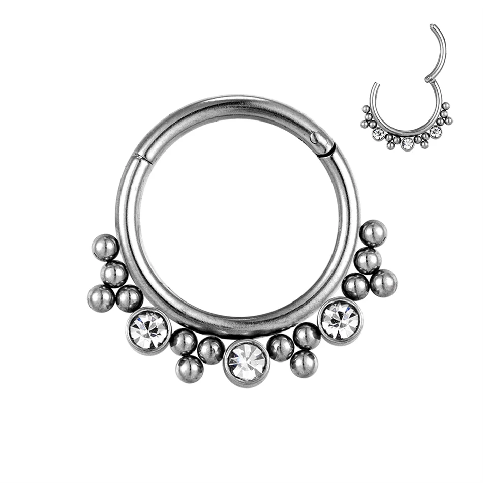 

16G Septum Clicker Stainless Steel Hinged Segment Ring CZ Nose Hoop Piercing Conch Daith Tragus Helix Cartilage Earring Ear Body