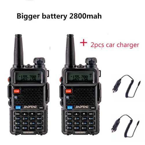 2 шт. BAOFENG UV-5R v5r hf трансивер для прогулки разговора vox sos светодиодный фонарик fm радио связь 10 км Охота 2 способ радио - Цвет: add 2pcs car charger