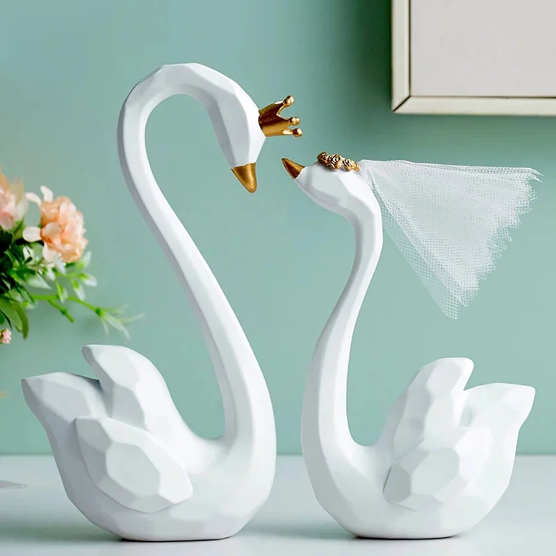 

Nordic Decoration Resin Embellished Swan Statue Home Decoration Accessories for Living Room Sculpture Love Bedroom Decoration