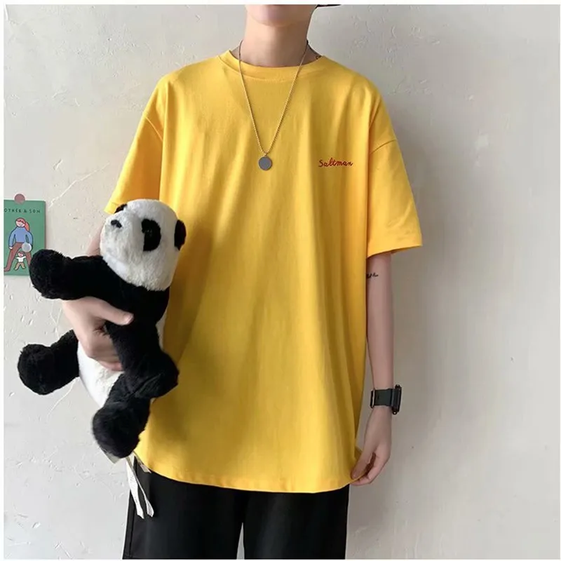 

2021 New short-sleeved T-shirt Men's loose round neck five-point sleeve top Korean youth printing bottoming shirt T-shirt