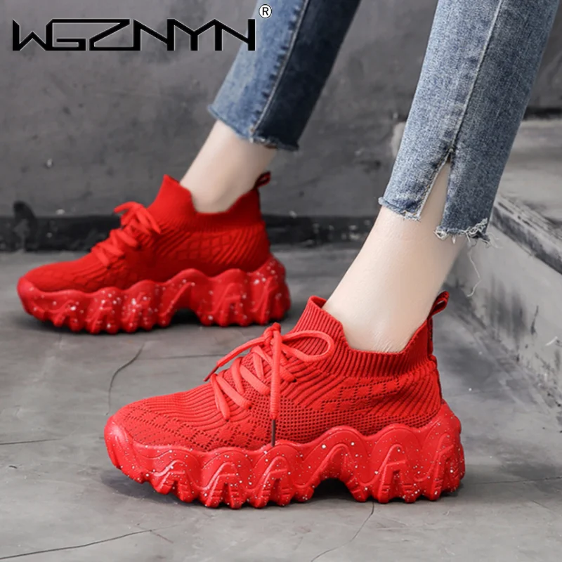 

NEW Brand Womens Sneakers Red Chunky Shoes for Women Casual Shoes Spring 2020 High Top White Sneakers Sapatos De Mujer Platform