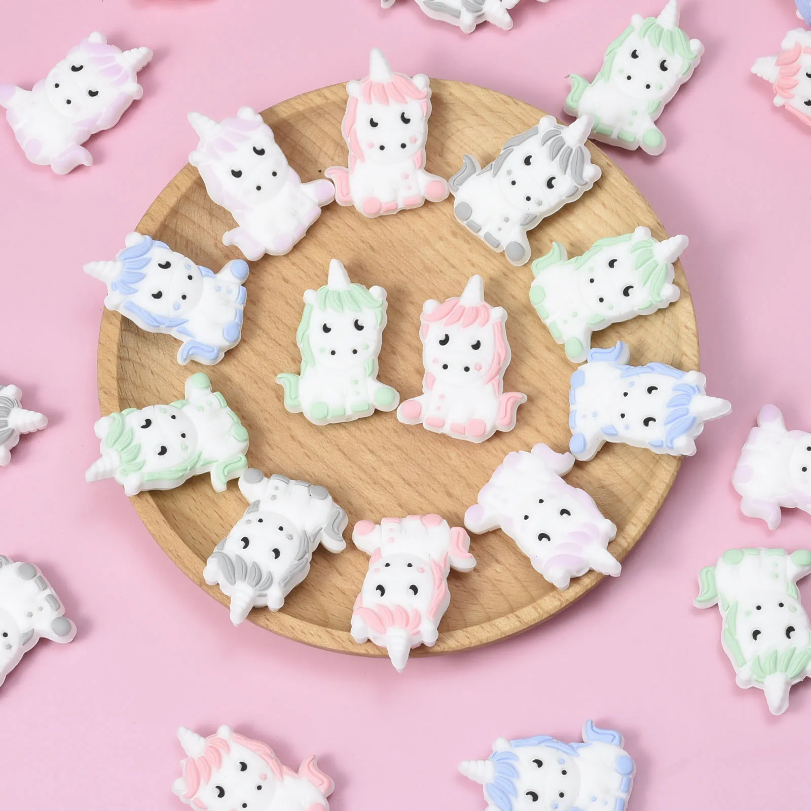 Cuentas de silicona de unicornio para beb&eacute;, chupete de dibujos animados de perlas, regalo de joyer&iacute;a sensorial, accesorios de juguete para dentici&oacute;n, 10 piezas-0