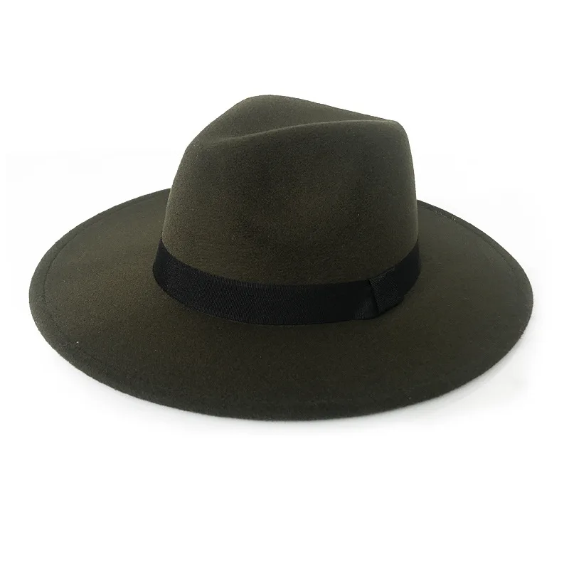 

Wide Brim 9CM Solid Color Black Belt Fedora Hats for Women Men Autumn Winter Ladies Vintage Panama Felt Jazz Hat Wholesale