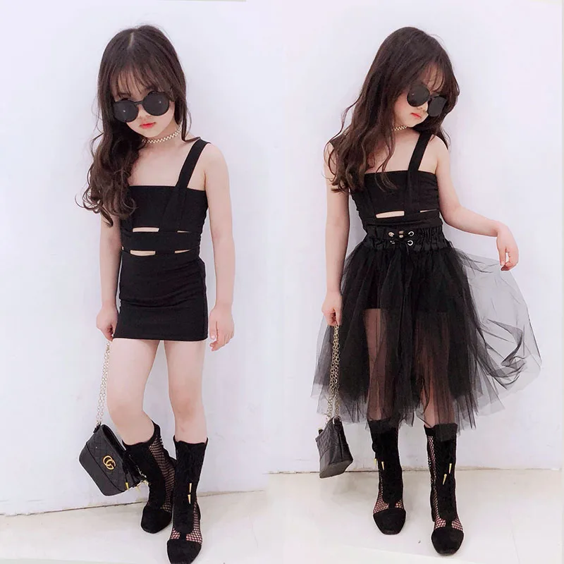 Летний комплект из 2 предметов для девочек детское вязаное платье + юбка-пачка