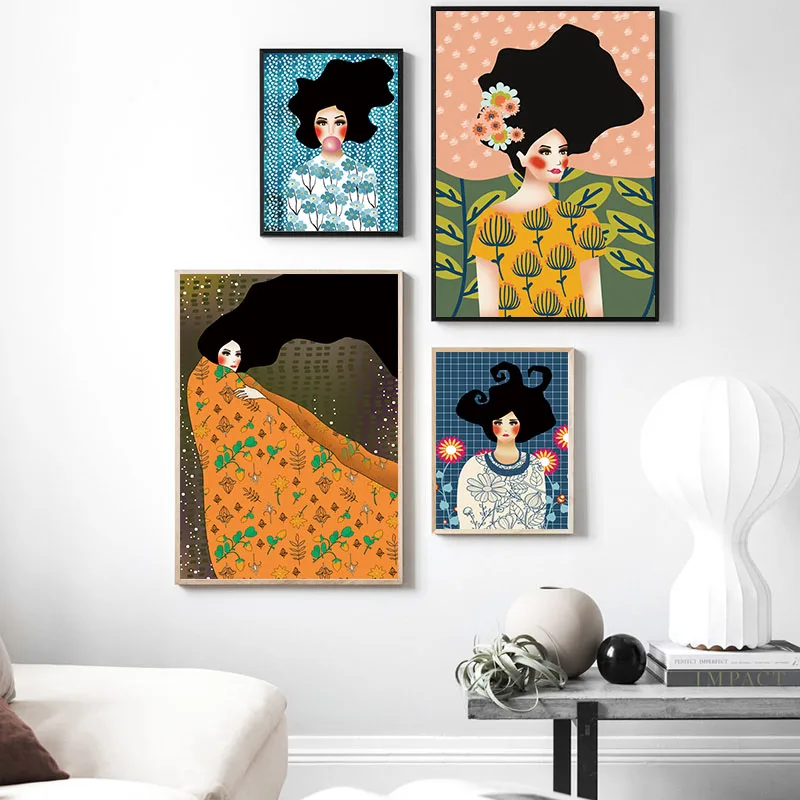 Модная Картина на холсте с изображением девушки из пузырей Постер в