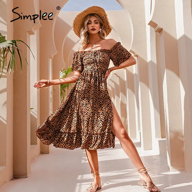 

Платье женское с леопардовым принтом, коротким рукавом и высокой талией