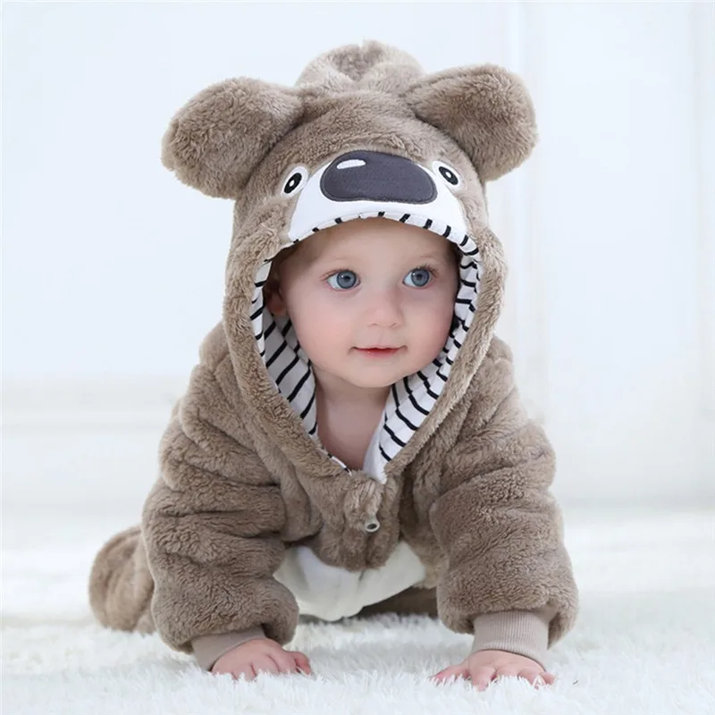 2020 Baby Autumn Clothing Newborn Infant Boy Girls Kid Cartoon Animals Print Long Sleeve Hooded Pockets Romper Winter Warm | Детская