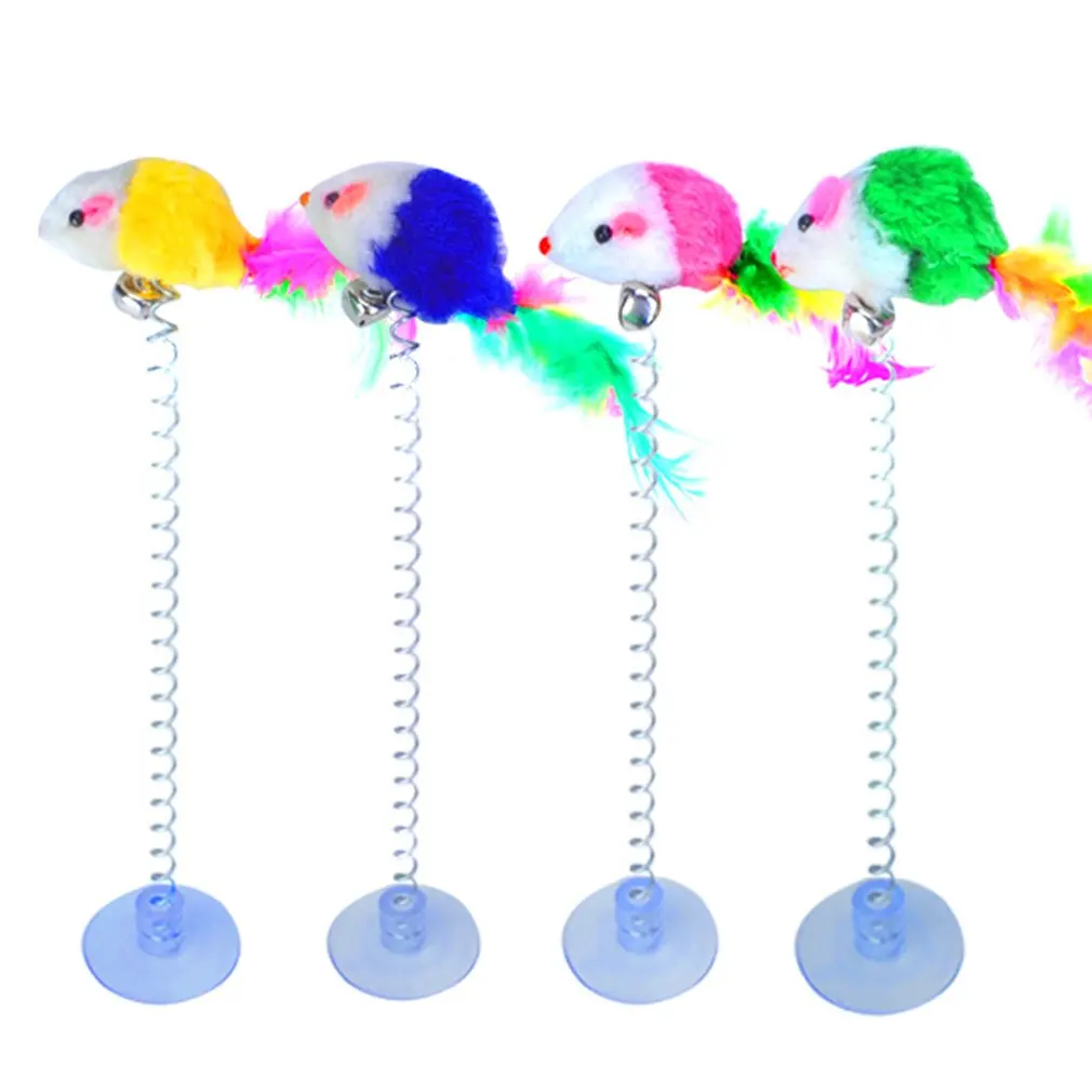 Cat toy colorful suction cup with bell spring mouse cat feather | Дом и сад