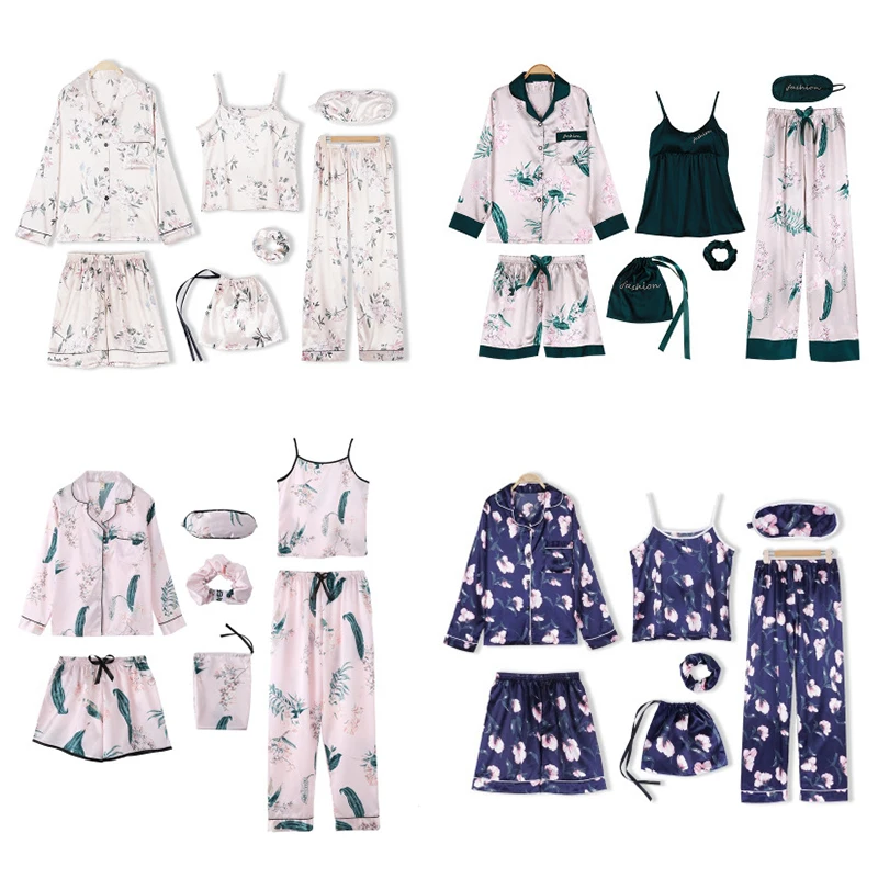 Pink Women's Pajama Set Silk Striped Pyjama Women Sleepwear Autumn Winter Homewear Robe Long Sleeve Nightwear Pjs | Женская одежда