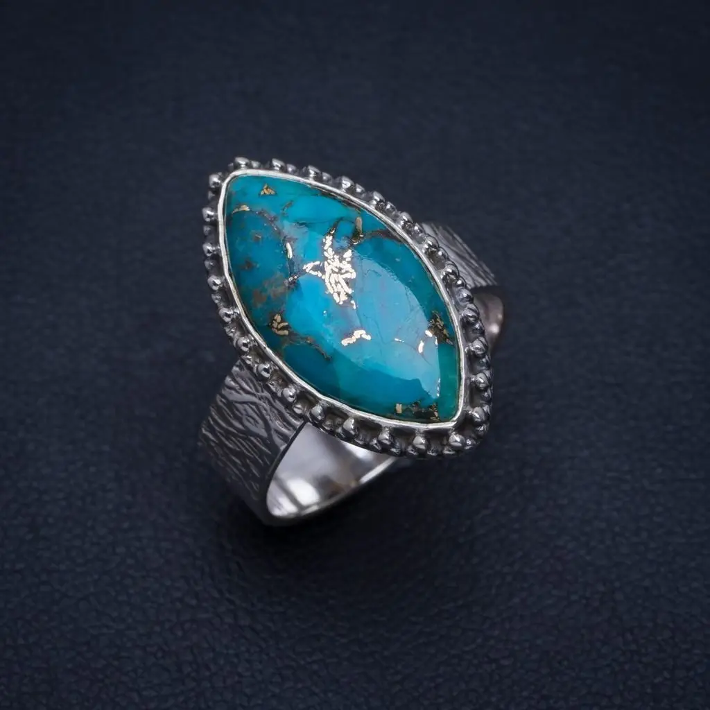 Натуральное бирюзовое уникальное кольцо ручной работы из стерлингового серебра