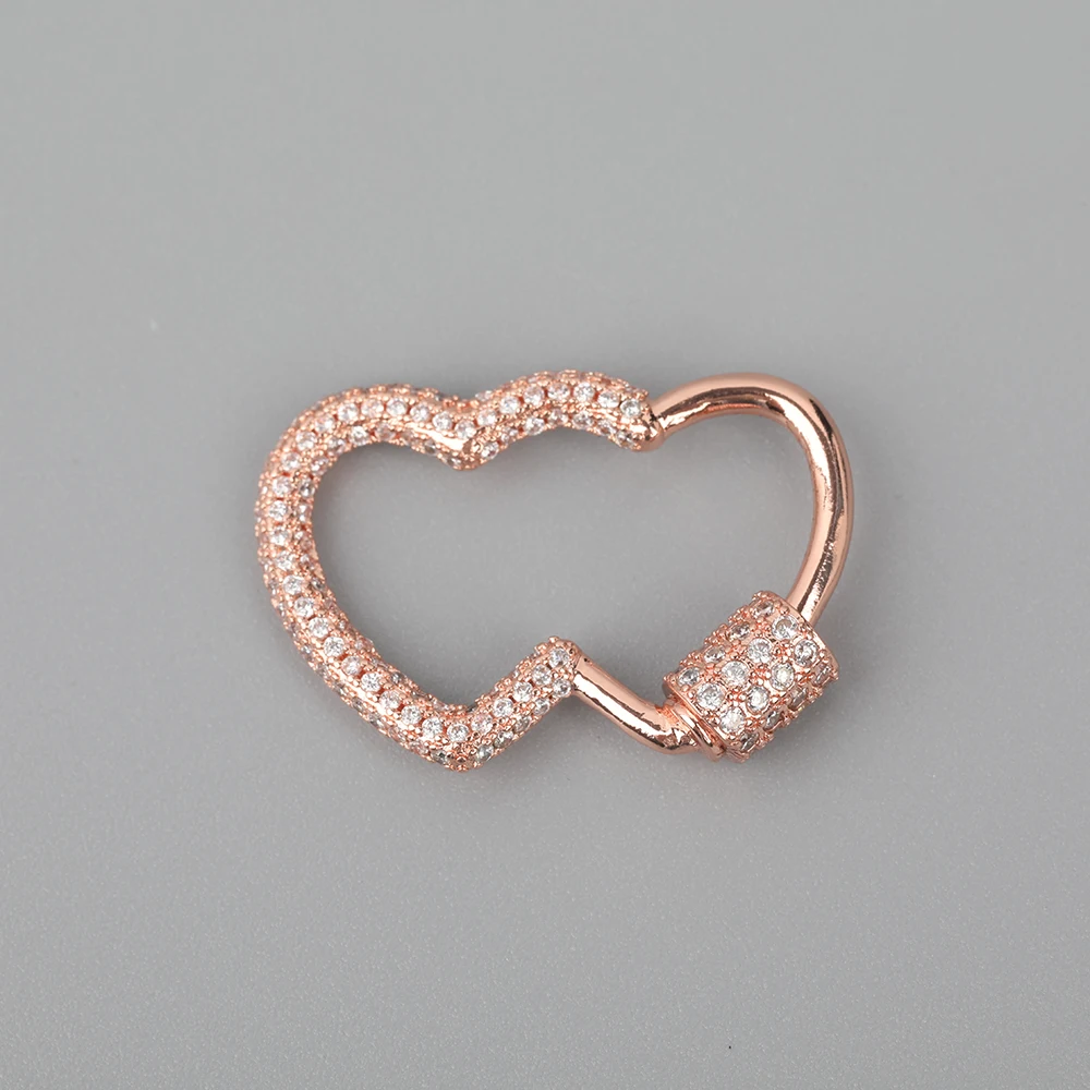 

10pcs/Lot 18x27mm CZ Micro Paved Heart-Shape Screw Clasps Lock Carabiner Clasps For Bracelet Necklace Accessories FH-232ABI.F