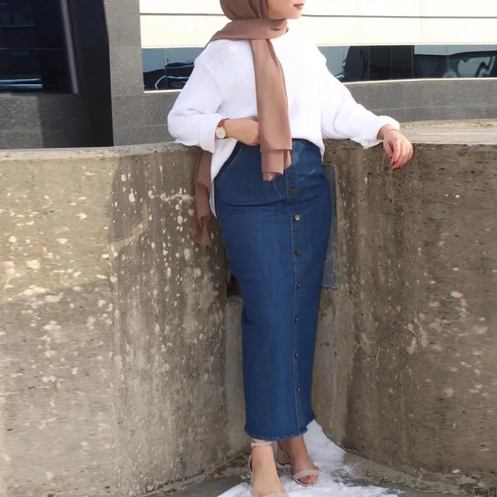 Новая длинная джинсовая юбка на пуговицах с высокой талией женская юбка-карандаш