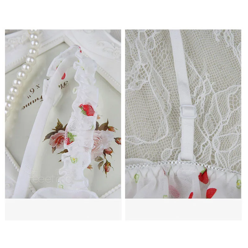 Сексуальное и милое нижнее белье с принтом клубники прозрачный кружевной