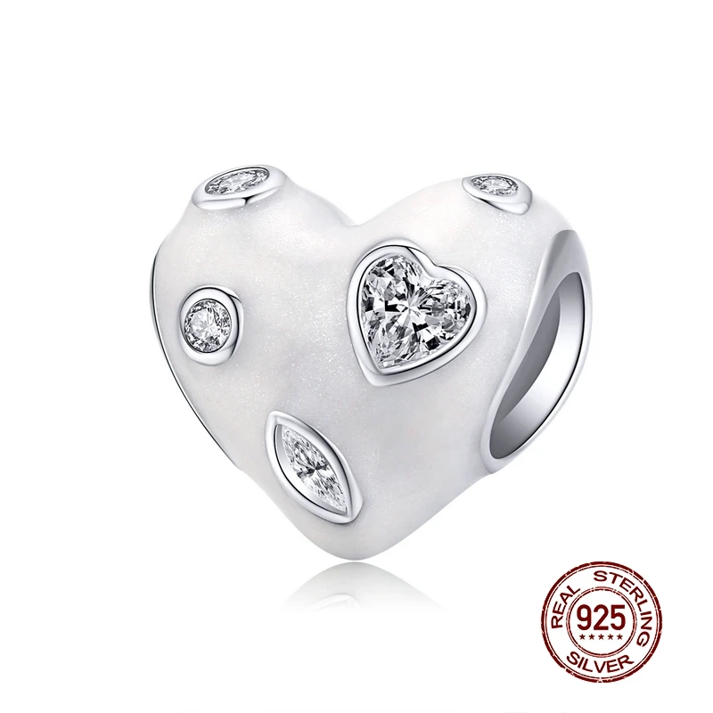 WOSTU Настоящее серебро 925 пробы белое сердце амулеты циркон белые клизмы бусины