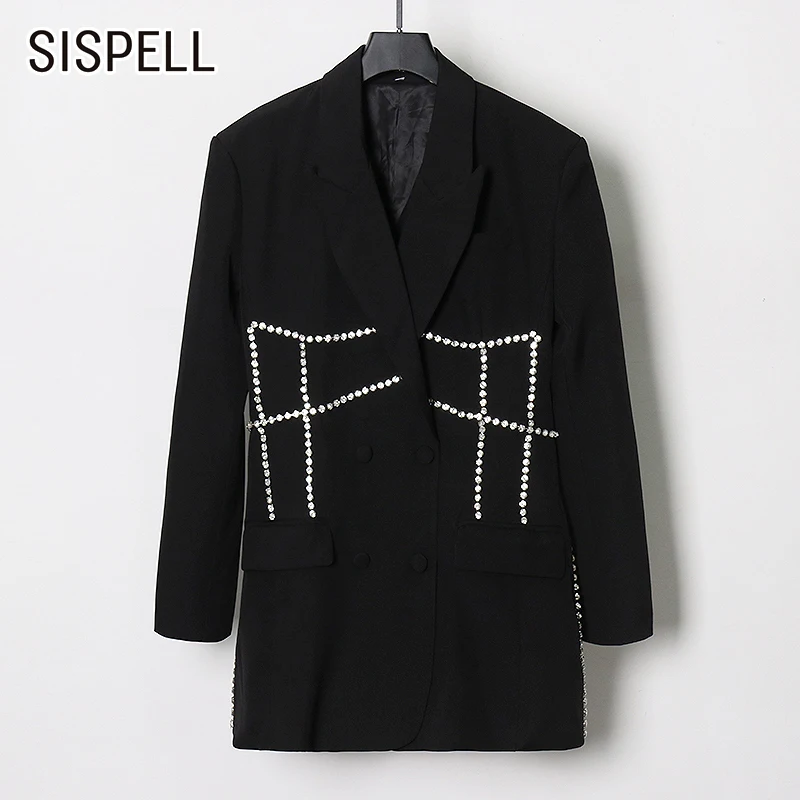 

SISPELL Patchwork Diamond Dresses For Female Lapel Collar Long Sleeve High Waist Slimming Women's Causal Dress Fashion New