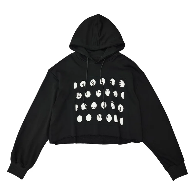 

Women Sweatshirt Crop Vintage Letter Print 2020 Autumn Stylish Girls Women Loose Pullover Holes Hoodies Cotton LT134S50