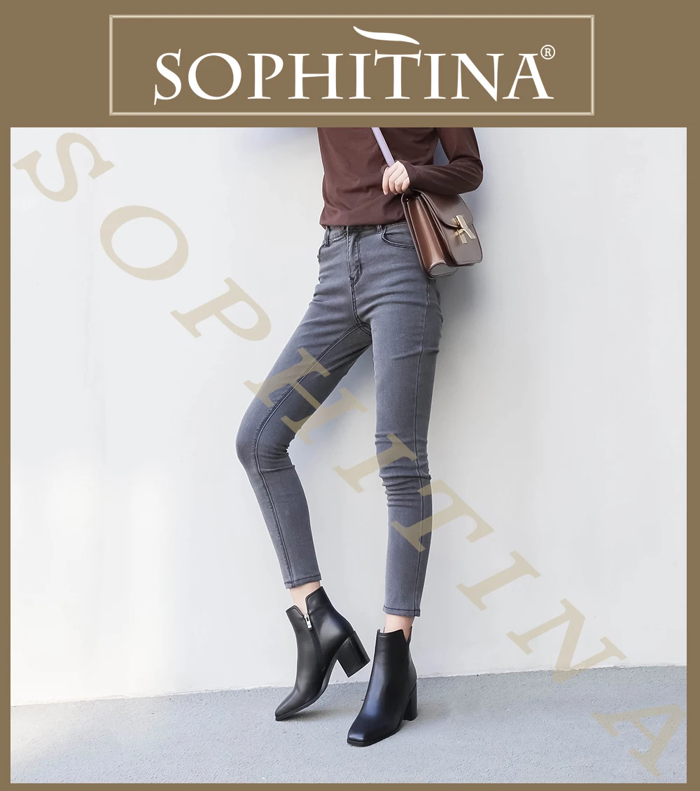 SOPHITINA/Модные женские ботинки; зимняя однотонная обувь ручной работы на высоком каблуке 6 см; классические удобные женские ботинки на квадратном каблуке с молнией; MO277
