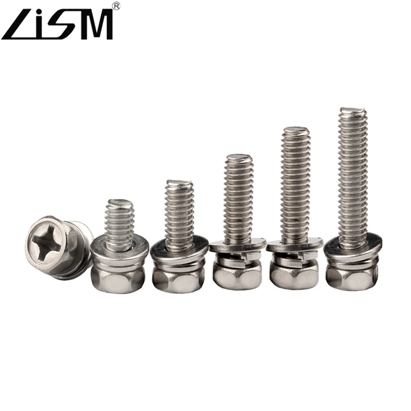 

304 Stainless Steel Cross Recessed Hexagon Combination Screw With Flat Pad Recess Bolt M3M4M5M6