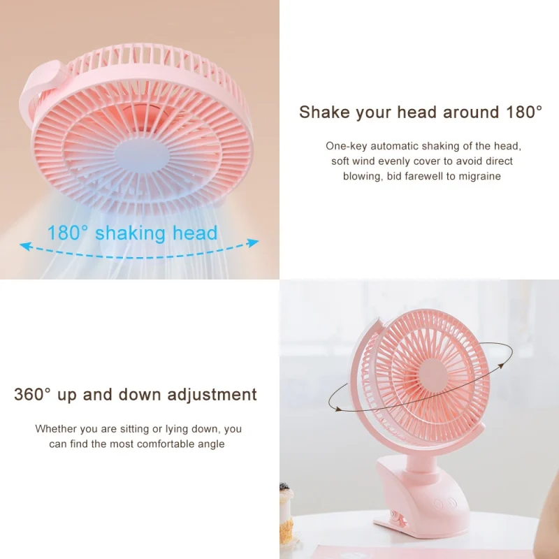 

Automatic Head Shaking Desktop Fan USB Fan Summer USB Rechargeable Portable Clip Silent Fan Mini Mute Clip Fan Desk