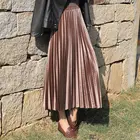 Женская плиссированная длинная юбка, Повседневная бархатная юбка средней длины, с высокой талией, в Корейском стиле, свободного покроя, для офиса, Осень-зима, 2021