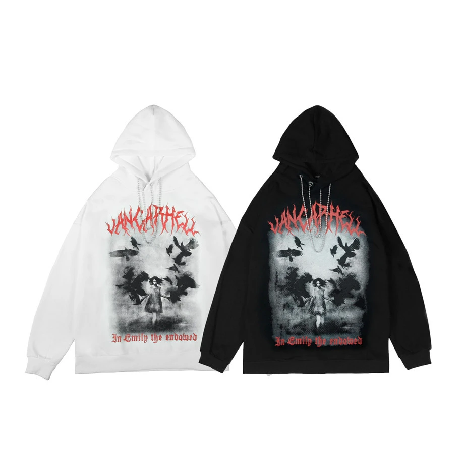 

Street Hipster Devil Print Pullover Sweatshirts Women Fashion Casual Autumn Hoodies Hooded Outwear Dark Trend Loose Couples Tops