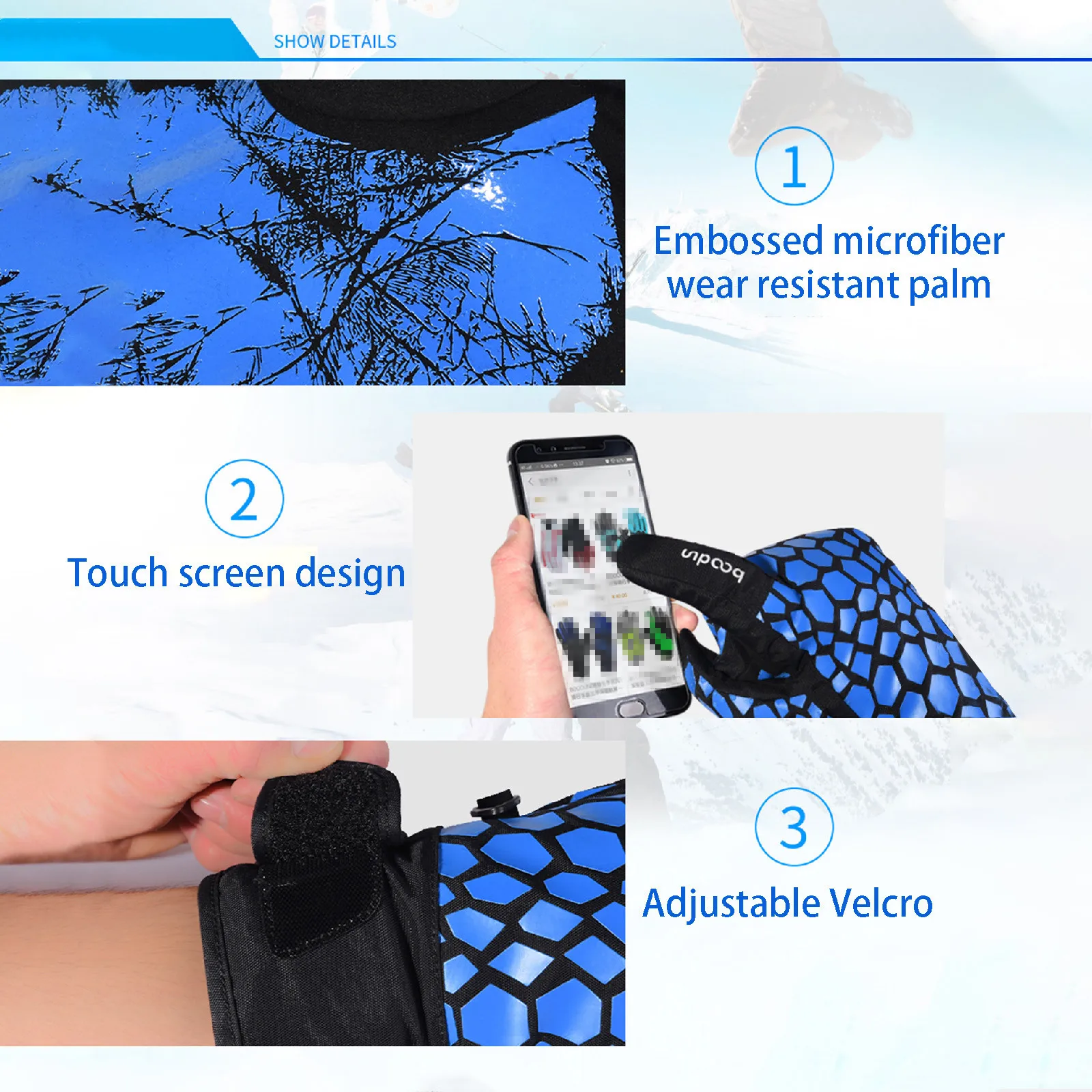 

Ski Gloves For Men Women Warm,Touchscreen Function,Waterproof Fabric/Adjustable Cuff, Touchscreen Cold Weather Windproof 2020