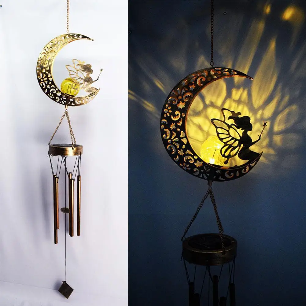 New Solar Lights Wind Chimes Outdoor Waterproof Hanging Bells Lamp With Moon Star Shape For Party Garden Festival Dec X0s2 | Дом и сад
