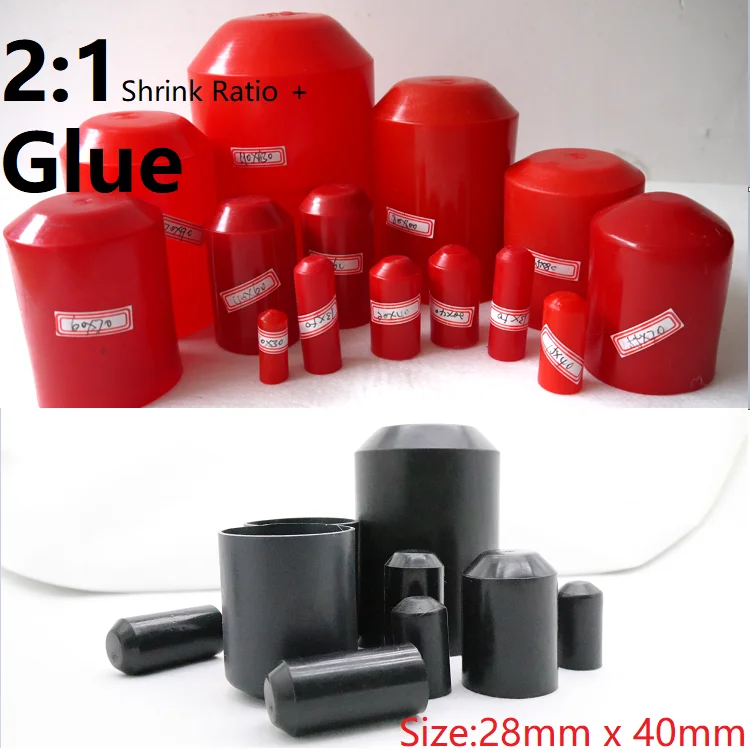

Dia 28mm x 40mm Length 2:1 Heat Shrink End Seal Cap Adhesive Glue Lined PE Insulated Wrap Wire Protect Cover Bottom Cable Sleeve