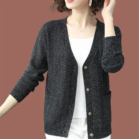 

Women New 2021 Spring Autumn Knitting Cardigan Coat Female Solid Color Fashion V-Neck Long Sleeve Knit Sweater Coat Tops C204