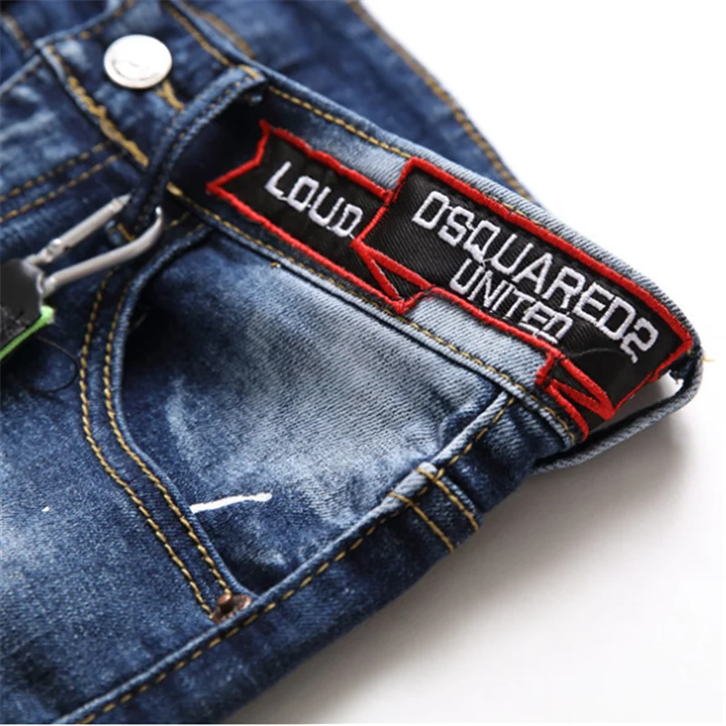 

Dsquared2 Italian tide brand DSQ2 hand-painted lacquer hole stretch five-point small straight slim jeans D2 men 0002