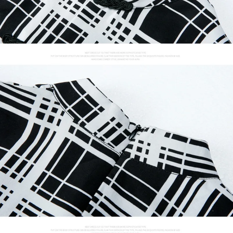 

Long Sleeve Black Green Plaid Retro Chinese Style Tang Suit Modern Women's Sets