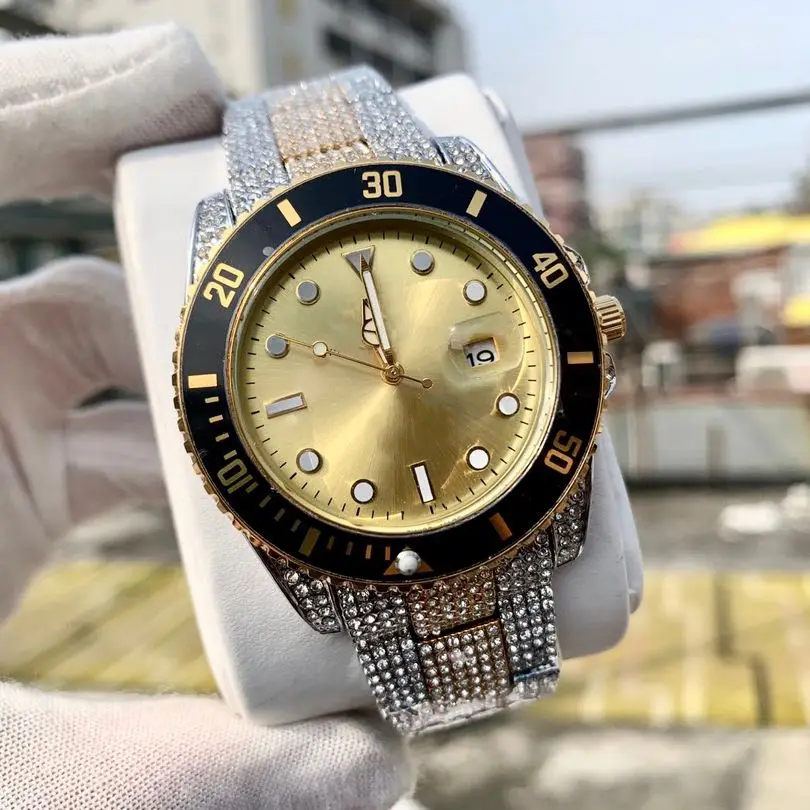 

New luxury mens black watch Quartz Watch Diamond strap full Stainless Steel u1 factory