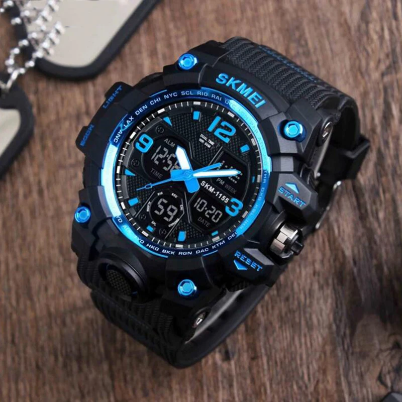 

Men Sports Military Watch 50m Waterproof Dual Display Analog Digital LED Electronic Quartz Wristwatche Shock Resistant Luminous
