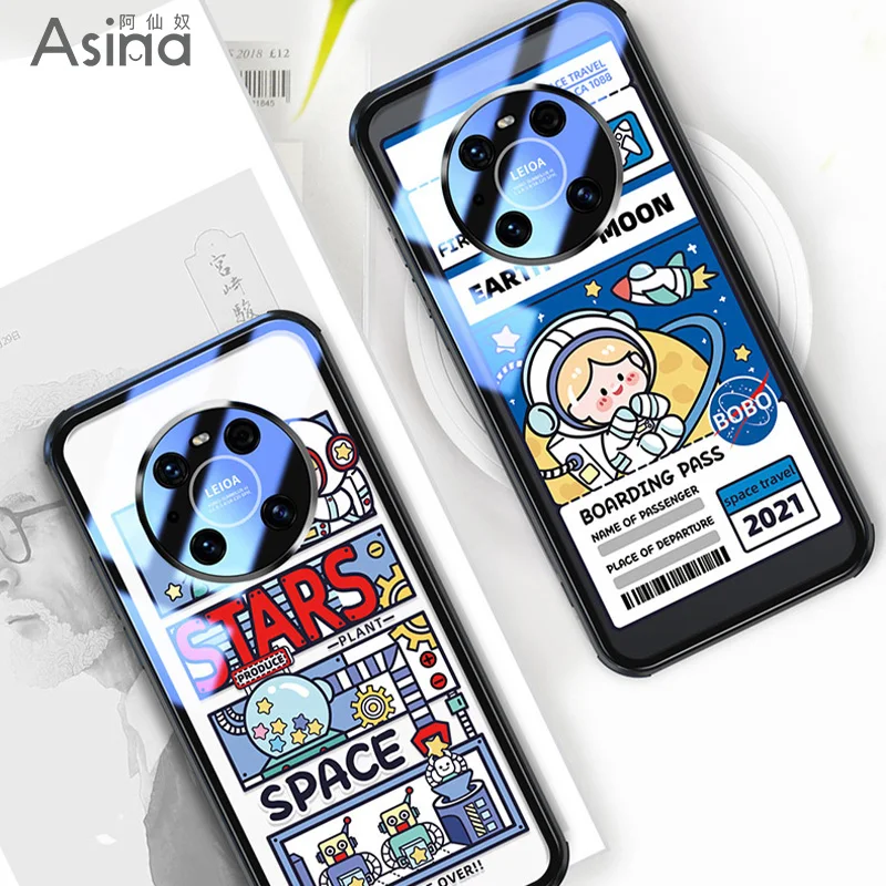 

ASINA HD Transparent Tempered Glass Case For Huawei Mate 40 Pro Cartoon Cover For Huawei Mate 30 Pro Capa Funda Love