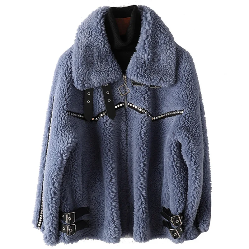 Меховое пальто для женщин Зимняя теплая овечья стрижка Куртка Верхняя одежда