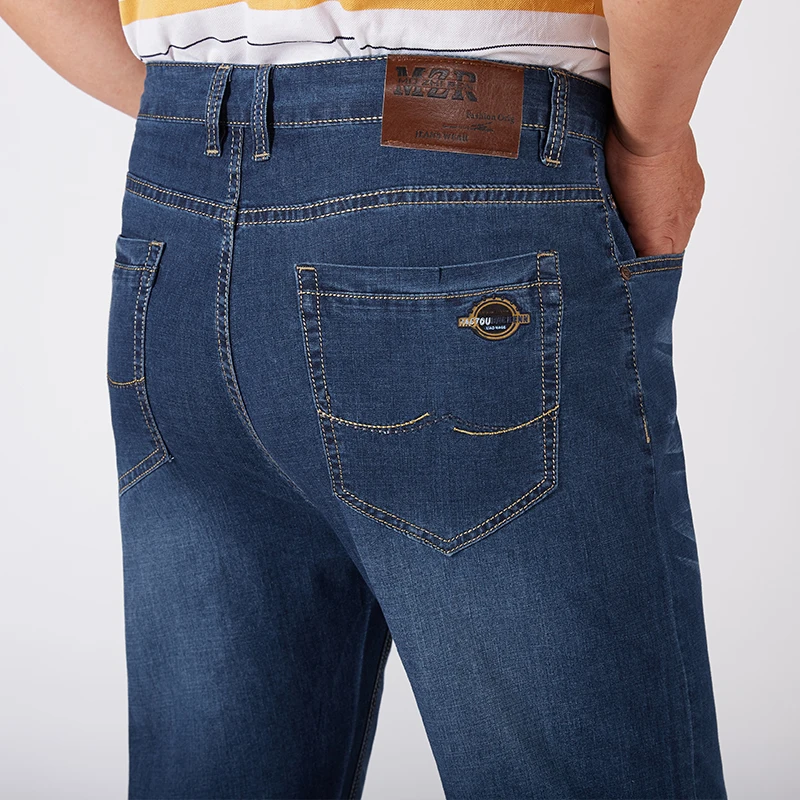 

New men's jeans plus size 30-48 office formal jeans men slim long pants trousers stretch embroidery blue Spring