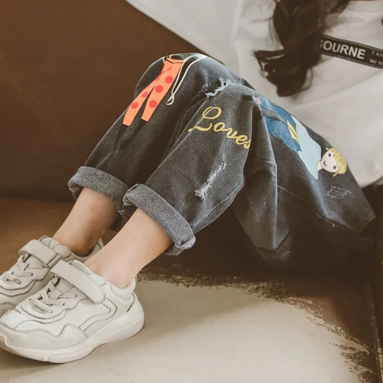 Голубые джинсы для девочек 10 лет Лидер продаж качественные на весну 2018 детская