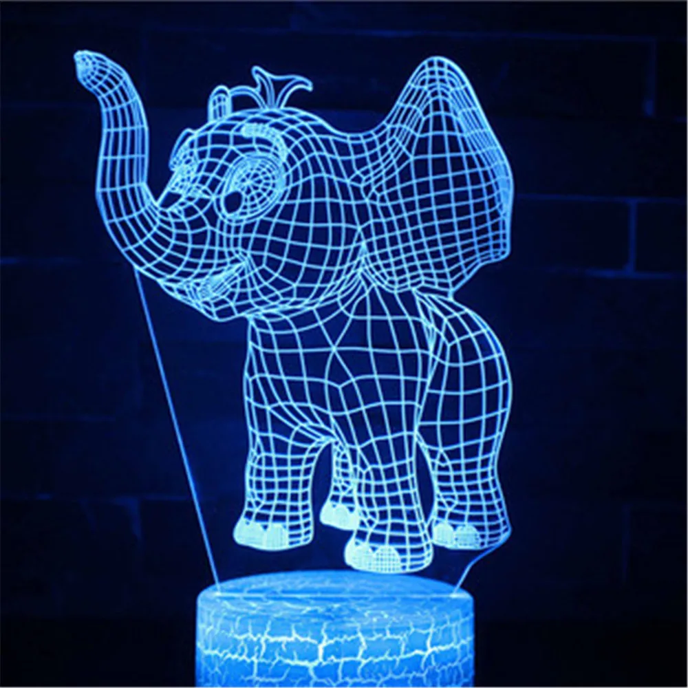3D Night Light for Kids Elephant Led Illusion Lamp Desk Lights Children Gifts Toys 7 Colors Changing with Touch Remote Control | Лампы и