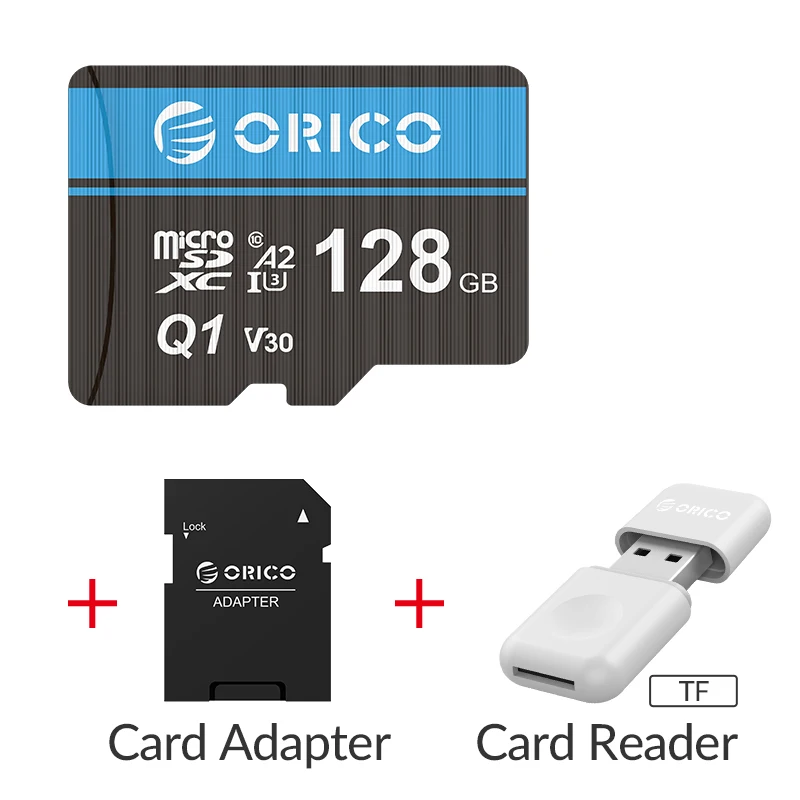 ORICO Mini Memory Micro TF/SD Card 256GB 128GB 64GB 32GB MicroSD Max 80M/s Class10 mini TF card with SD Card Adapter - Емкость: MSQ1-128GB-CRS12