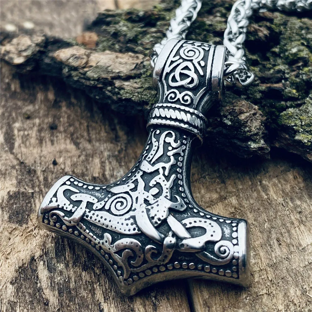 

30 Inch Mens 3D Heavy Stainless Steel Thors Hammer Pendant Necklace Chain