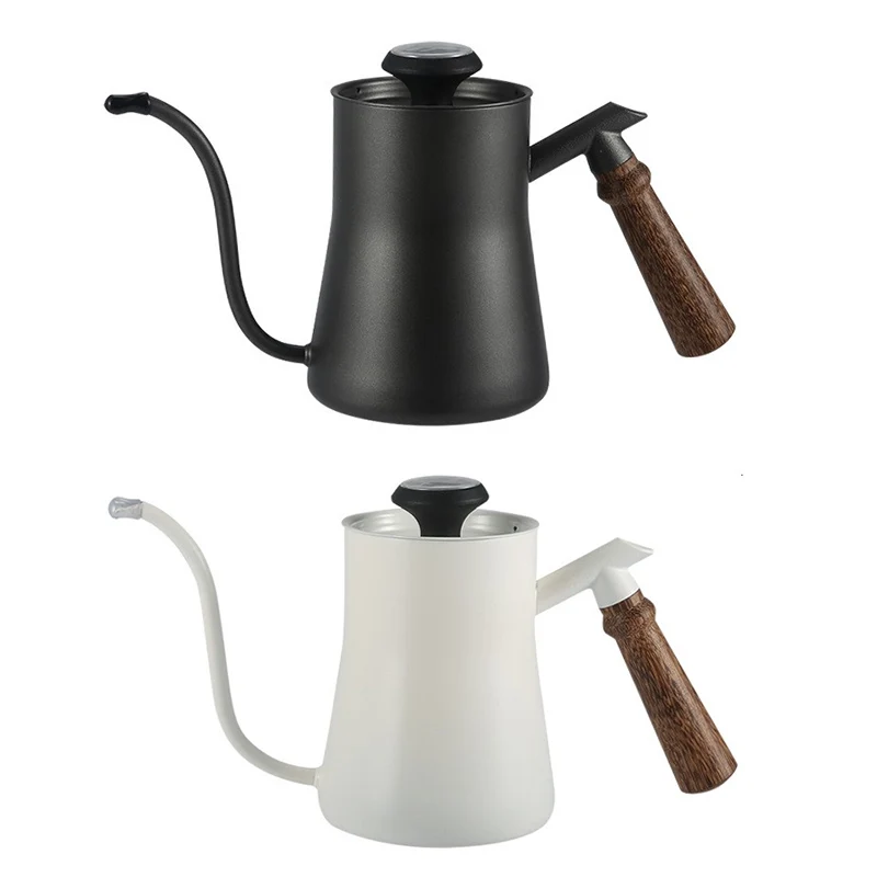 

650ml Drip Kettle Coffee Tea Pot With Cover Food Grade Stainless Steel Gooseneck Drip Pot With Thermometer Swan Neck Thin Mouth
