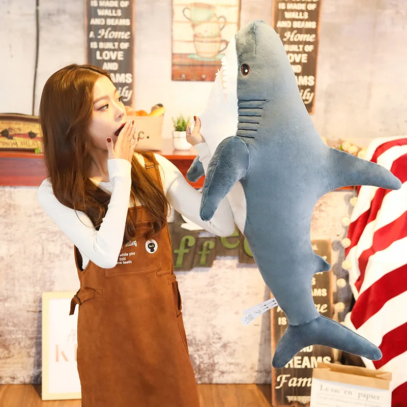 

60/80/100/140cm Big Size Funny Soft Bite Shark Plush Toy Pillow Appease Cushion high quality birthday Xmas Gift For Children