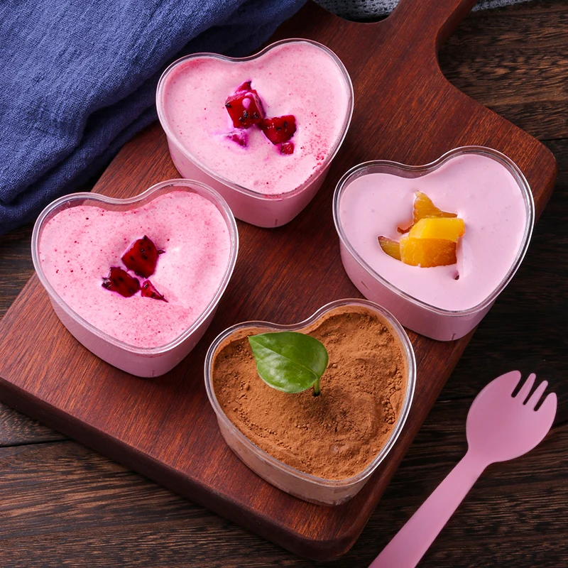 

50pcs Creative heart shape disposable mousse pudding jelly ice cream cup yogurt dessert hard plastic cups birthday party cup