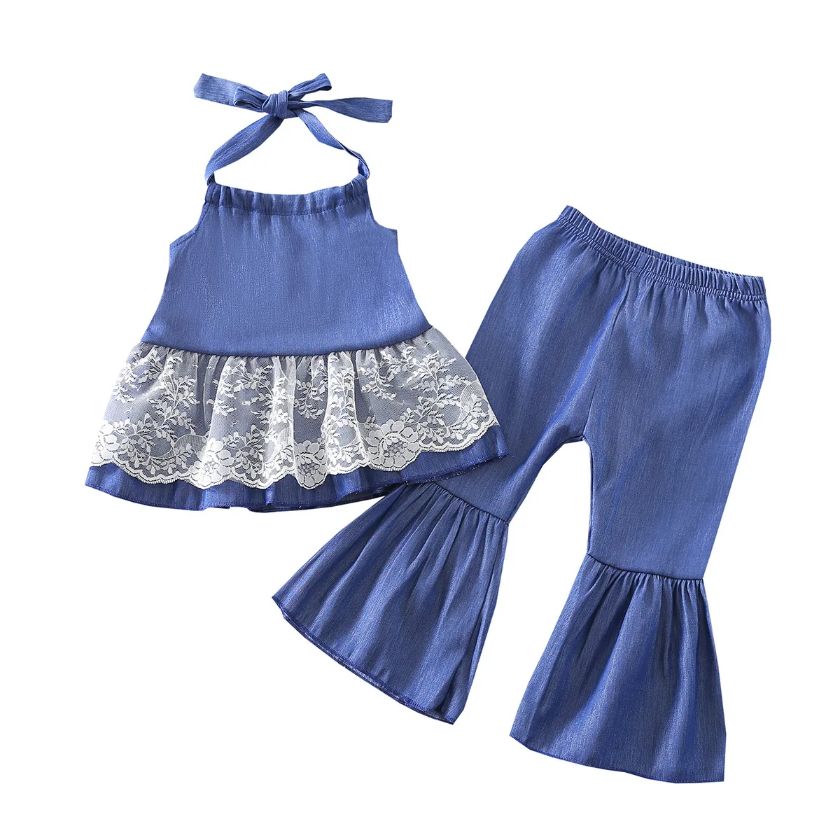

Children's Sets 2021 Summer New Solid Color Bell Pants Lace Halter Two-piece Girls Suit Children Toddler Girl Summer Clothes