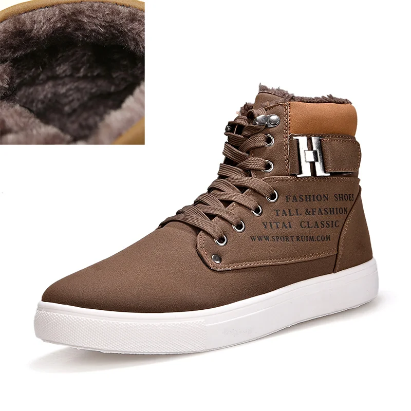brown Fur Мужские кроссовки; коллекция года; сезон осень-зима; Теплая мужская обувь из матовой кожи с высоким берцем; повседневные мужские ботинки в стиле ретро; большие размеры 47 - Цвет: brown Fur