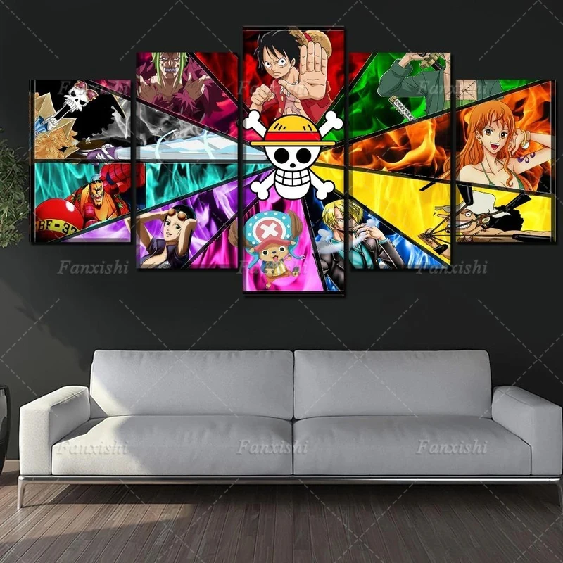 

5 Panel Anime Posters One Piece Luffy Abstract Wall Art Canvas Painting Hd Prints Modular Pictures Home Living Room Decor Gift