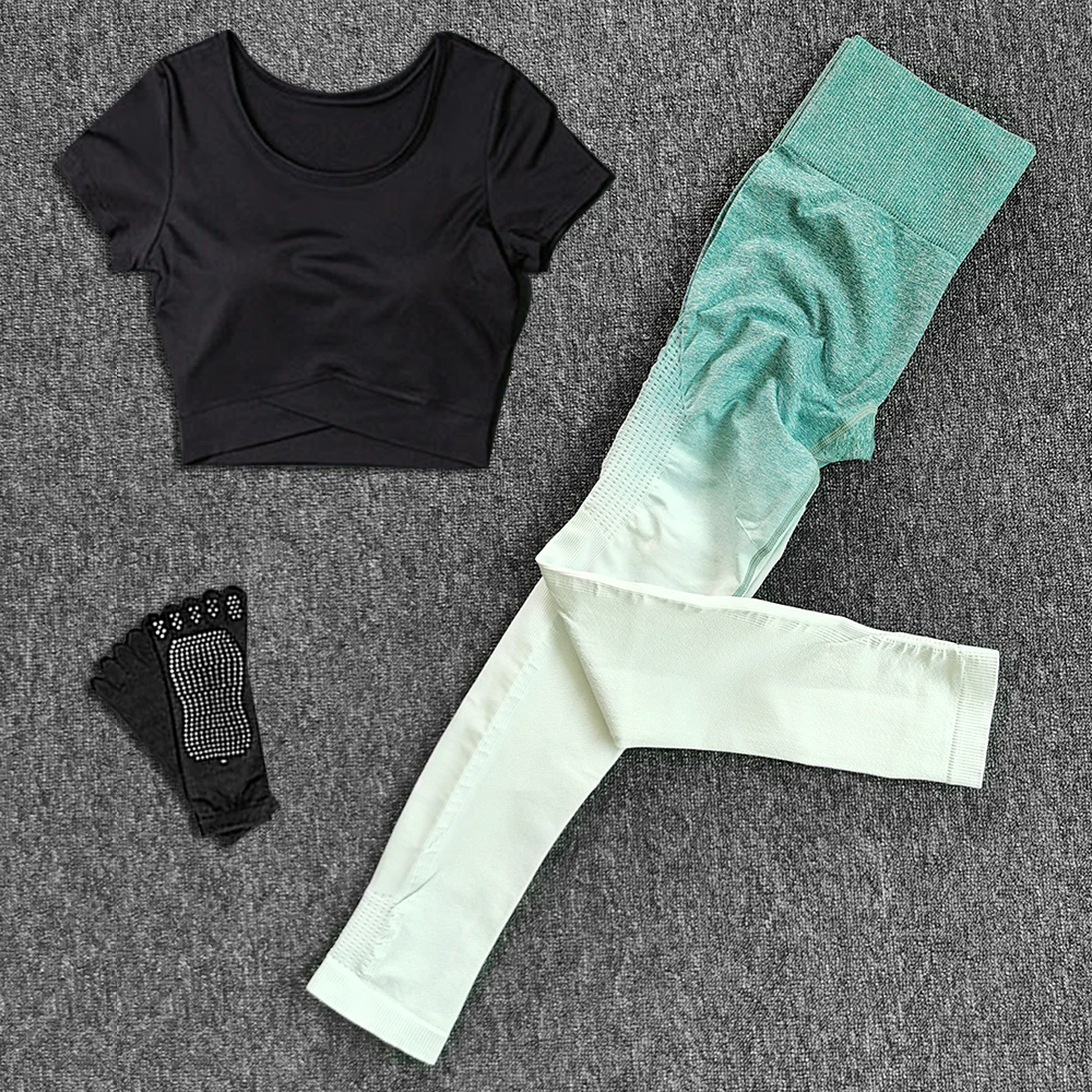 Женский бесшовный комплект для йоги из 2 предметов спортивные штаны тренажерного