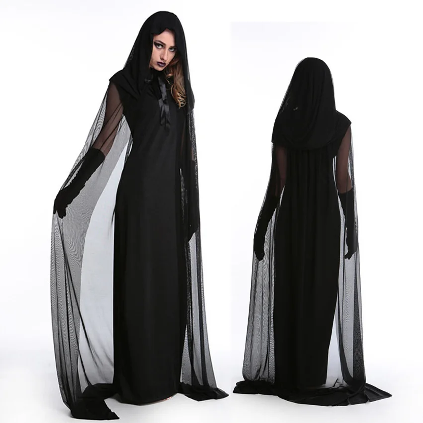 Хэллоуин платье для женщин вампир зомби толстовки кружева ужас Vestido Необычные страшные невесты черное платье маскарадный костюм ведьмы