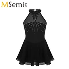 Детское платье для девочек без рукавов, с лямкой на шее к требованиям заказчика; Сверкающие стразы сращивания тренировочная одежда для занятий гимнастикой Фигурное катание на коньках балетное платье для танцев